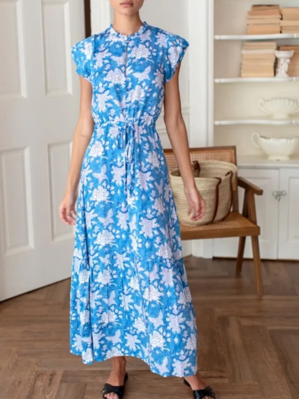 Emerson Fry India Collection Frances 3 Frill Dress Size L Peace Sky Blue
